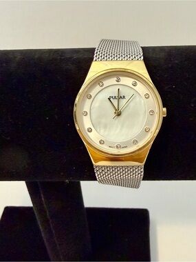 Pulsar Ladies Watch with Gold Plated Case and Stainless Steel Milanese Mesh Band